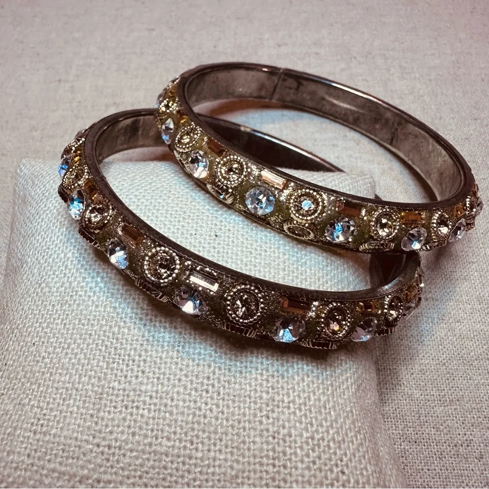 Chamak By Priya | Bracelet | Pair Narrow Crystal Bracelets in Gold